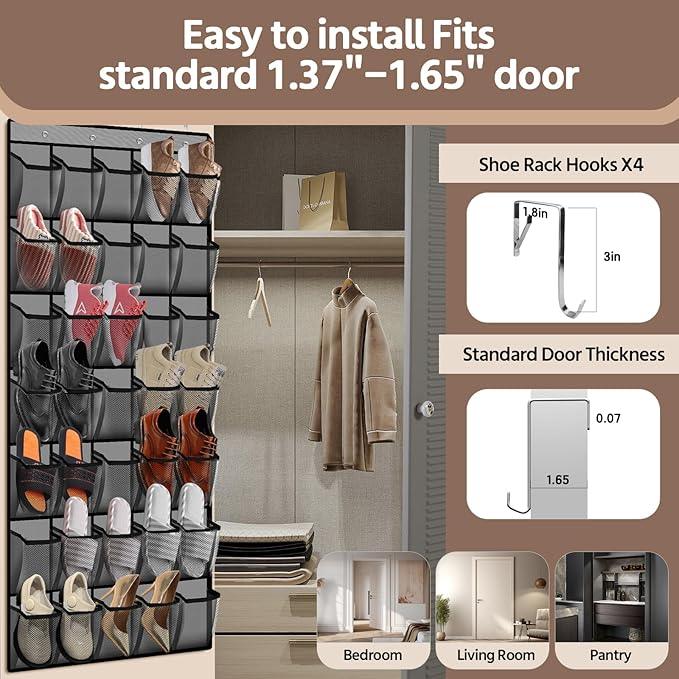 35 Pocket Over the Door Shoe Organizer, Reusable Breathable Large Mesh Bag - Image 4
