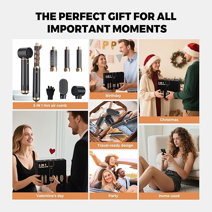 5 in 1 Blow Dryer Brush, Upgrade Hair Dryer Brush Set Negative Ion Air Styler Curling Wrap Air Curler, Hot Air Brush Curling Iron Hair Styling Tools As A Gift for Straight/Curl/Dry/Smooth