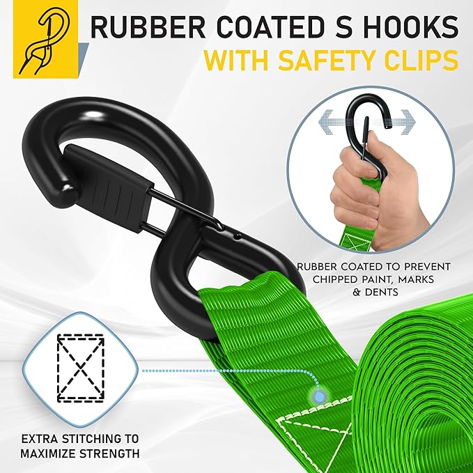 AUGO Heavy Duty Ratchet Straps & Soft Loops – Pack of 4 Extra Strong 1.5” by - Image 3