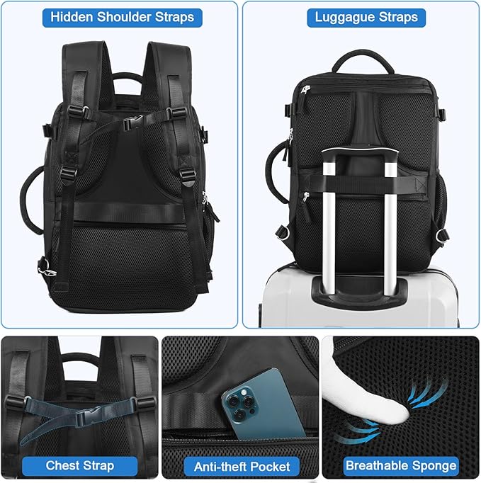 Hanples Travel Backpack for Women Men, Large Carry On Person Item Luggage - Image 8