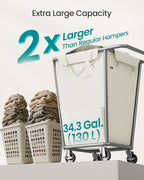 SONGMICS Laundry Basket with Wheels, 34.3 Gallons Rolling Laundry Hamper with - Image 3