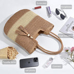 Straw Beach Bags for Women Woven Beach Tote Bag Casual Boho Large Shoulder - Image 5