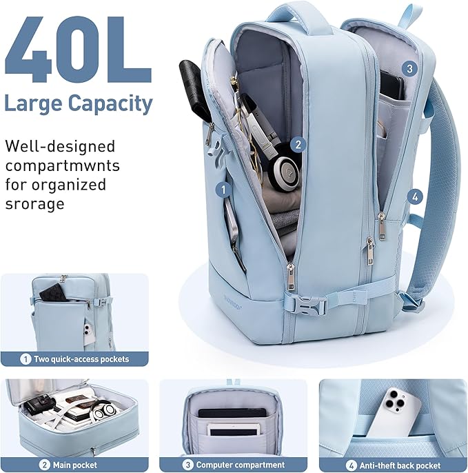 SHOWKOO Travel Backpack For Man Women, Airline Approved Carry On Laptop - Image 3
