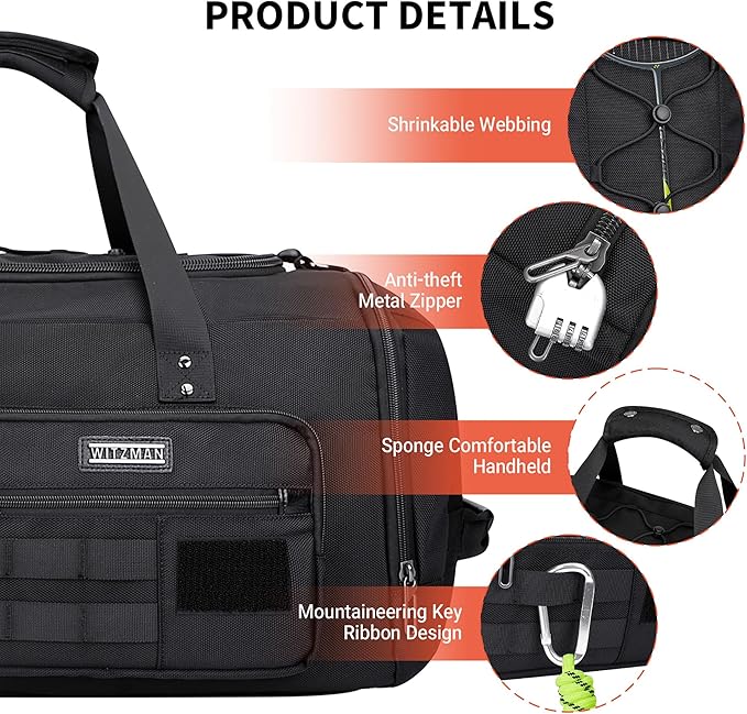 WITZMAN Travel Duffel Bags for Men Large Carry On Weekender Overnight Bag 3 in - Image 8