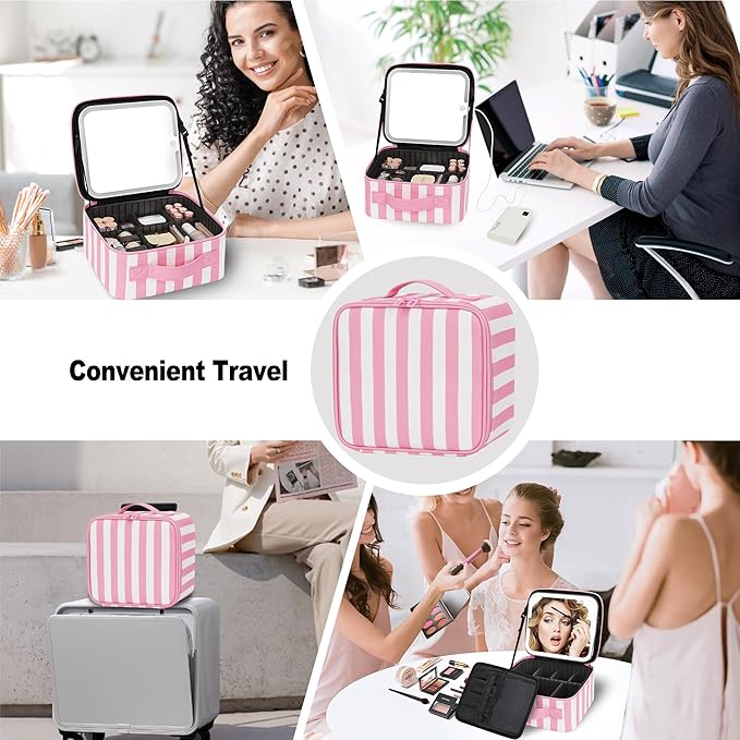 Makeup Bag With LED Mirror, Travel Makeup Case with Light up Mirror Large - Image 6