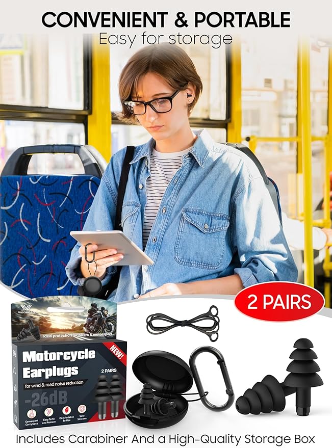 Motorcycle Ear Plugs, 2 Pairs Reusable Silicone, 26dB Wind Noise Reduction & - Image 6