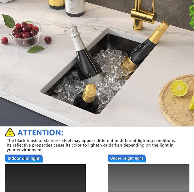 10 inch Bar Sink Undermount, 10x18 inch Small Bar Sink Gunmetal Black - Image 3