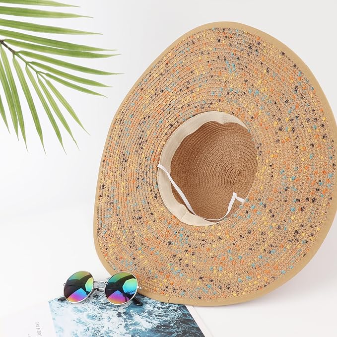 DRESHOW Beach Hats for Women Big Straw Wide Brim Summer Hat Floppy Foldable - Image 6