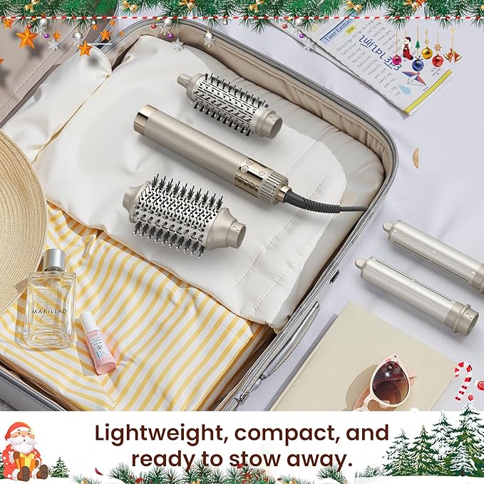 MESCOMB Upgraded 5 in 1 Hot Air Styler – 110,000 RPM Hair Dryer Brush with Automatic Curling Barrel, Volumizer for Curl, Smooth & Blowout, Anti-Frizz & No Heat Damage (Champagne)
