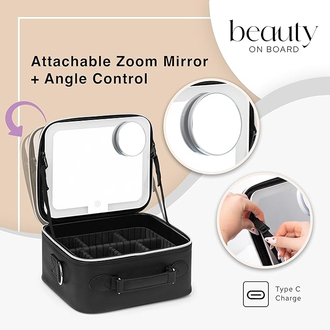 Makeup Bag with LED Mirror, PU Leather Makeup Case - Image 4