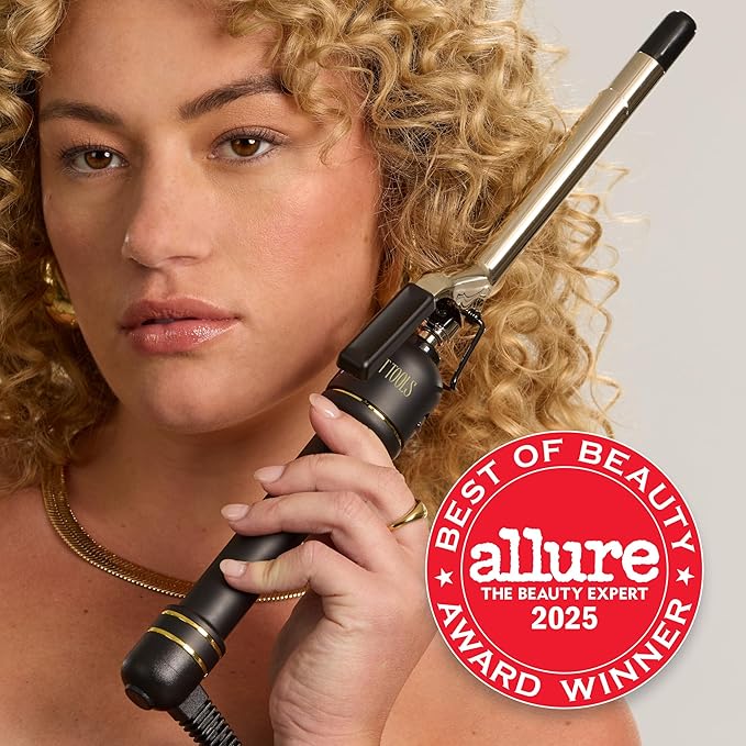 HOT Tools 24K Gold Professional 1 1/2" Extended Barrel Curling Iron with Clamp for Bouncy Curls, Faster Styling, Less Damage & Long-Lasting Results