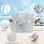 LEDAOU Large Beach Tote Bag Women Waterproof Sandproof Zipper Beach Tote Bag - Image 3