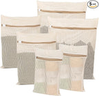 6-Piece Bag, Durable Cotton Mesh Laundry Bag, Sturdy Zipper, Breathable Mesh by NAHADS