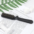 2 Pcs Travel Folding Boar Bristles Hair Brush, Collapsable Pocket Anti-Static Range Mini Beard and Hair Styling Tool for Women and Men (Black)
