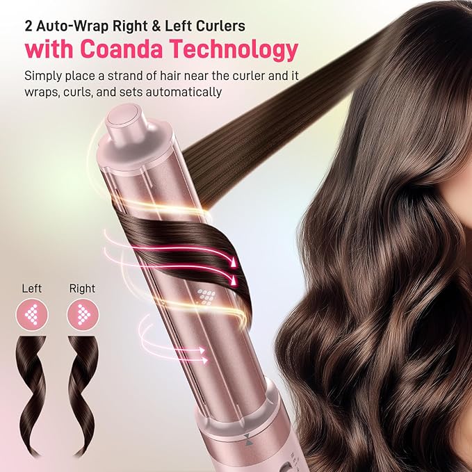 MESCOMB Dual Voltage Hot Air Styler Wrap - 5 in 1 Hair Dryer Brush with Fast Drying Blow Dryer, Styling, Straightening & Volumizing with Travel Bag (100V–240V) -Pink