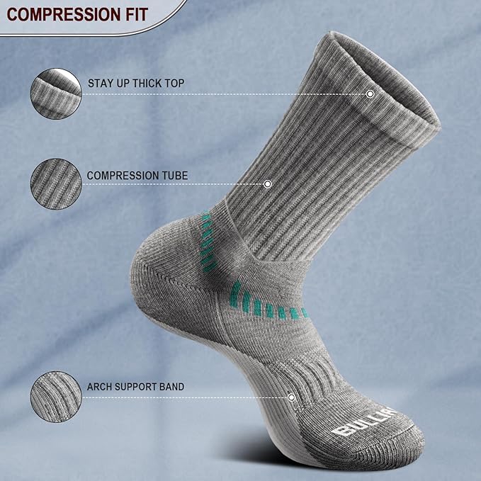 BULLIANT Compression Socks for Men 6Pairs, Athletic Crew Socks Cushioned For - Image 4