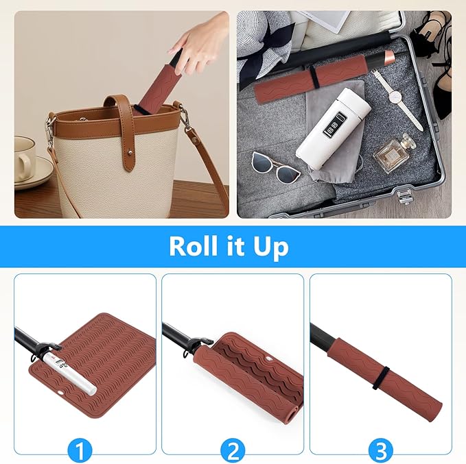 Quccefods Heat Resistant Mat Oversize Curling Iron Mat Silicone Hot Hair Tools Mat for Hair Straightener,Flat Irons,Hair Styling Tools Countertop protection Portable Travel Mat 14.2" x 11"