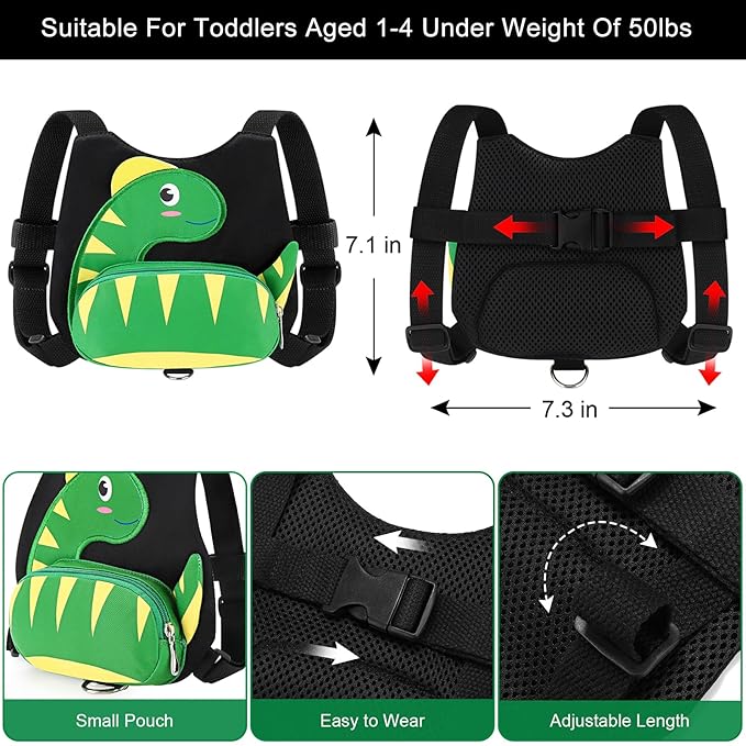 Accmor Toddler Harness Leash + Anti Lost Wrist Link, Cute Dinosaur Kids Harness - Image 2