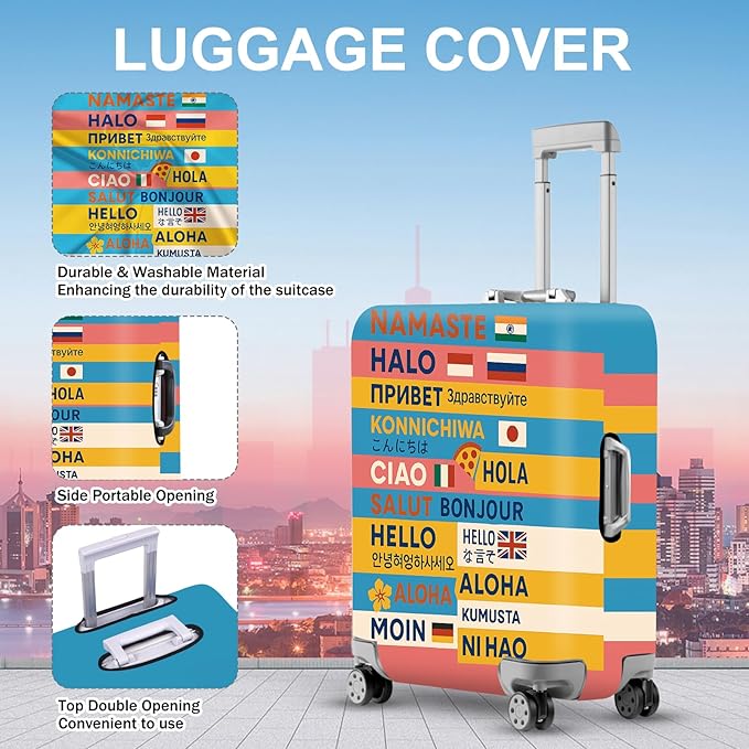 ANNA QUEEN Funny Multilingual Greetings Luggage Cover, Suitcase Protector - Image 3