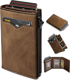 Wallet for Men, with Cash Pocket 2 ID Window 9-13 Cards, Metal Case Smart Slim by Miyozi