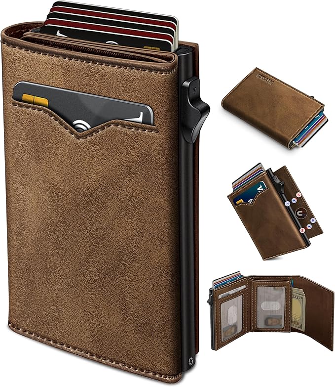 Wallet for Men, with Cash Pocket 2 ID Window 9-13 Cards, Metal Case Smart Slim by Miyozi