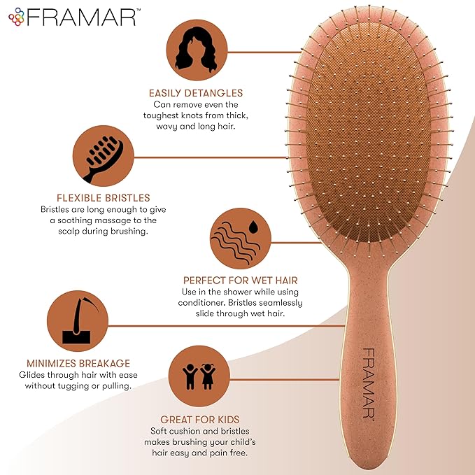 FRAMAR Wet Hair Brush Detangler – Wet Hair Brushes For Women, Detangle Brushes For Thick Hair, Cepillos Para Cabello Detangler Brush - Sienna