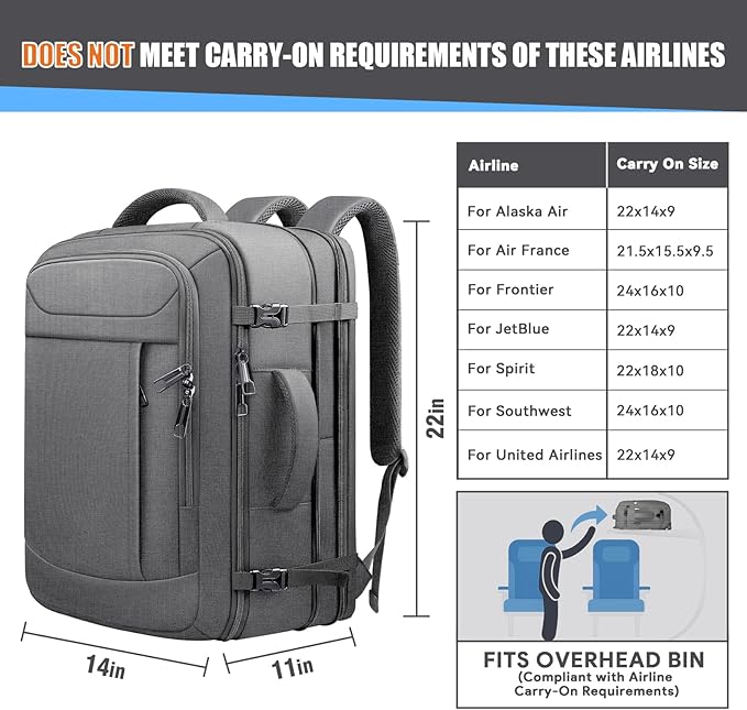 55L Travel Backpack, Carry On Backpack, Expandable 50L - 60L Anti-Theft TSA - Image 6