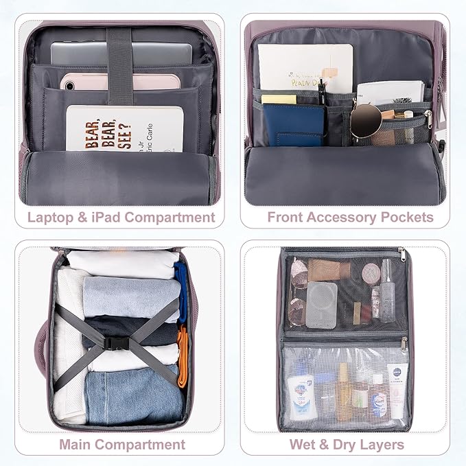 Travel laptop Backpack for Women, Personal Item Size Flight Approved, 16 Inch - Image 8