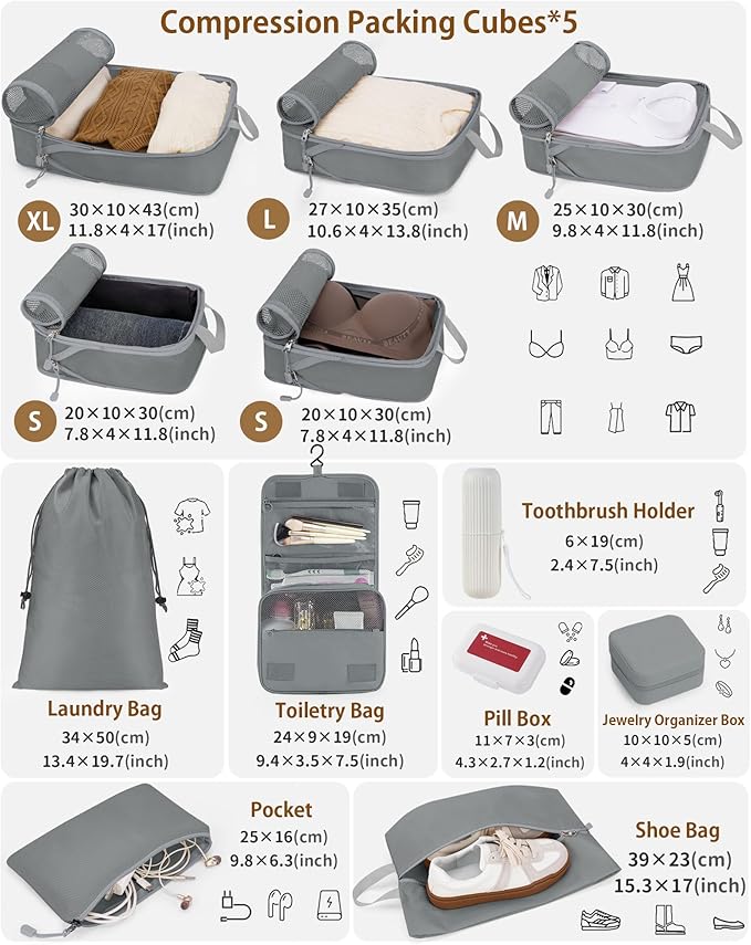 Compression Packing Cubes 12 Set, Suitcase Organizers, Extendable Packing Cubes - Image 2