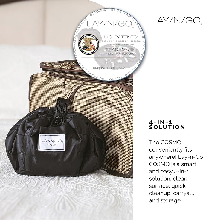 Lay-n-Go Cosmo Drawstring Cosmetic & Makeup Bag Organizer - Portable Drawstring Makeup Bag w/Zipper Pocket, Makeup Loops & More - Durable, Machine Washable Toiletry Sack for Travel (20", Pink Camo)