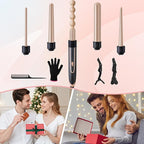 Curling Wand 5 in 1 Hair Curlers Iron Set with 5 Interchangeable Ceramic Tourmaline Barrel for Long Short Hair Styles Curling Irons Set Fast Heating Hair Cripmer for Women Gift