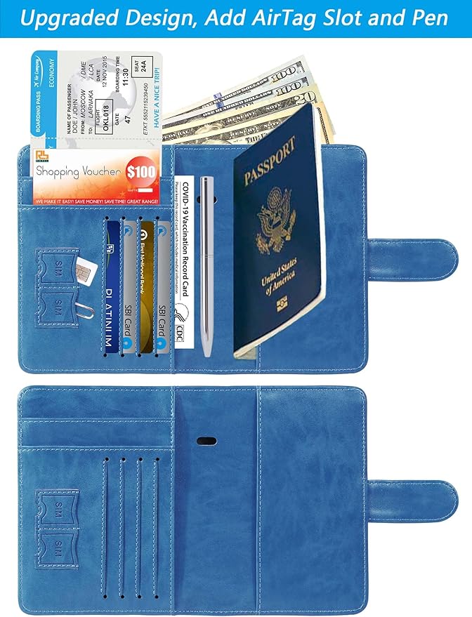 Airtag Passport Holder Cover Wallet RFID Blocking Leather Case Travel - Image 3