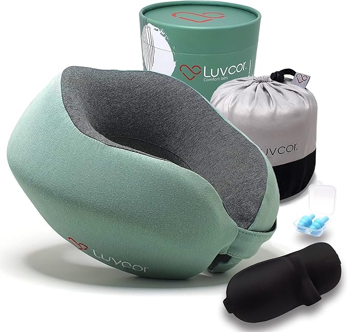 Premium Quality Memory Foam Travel Neck Pillow Bundle by Luvcor