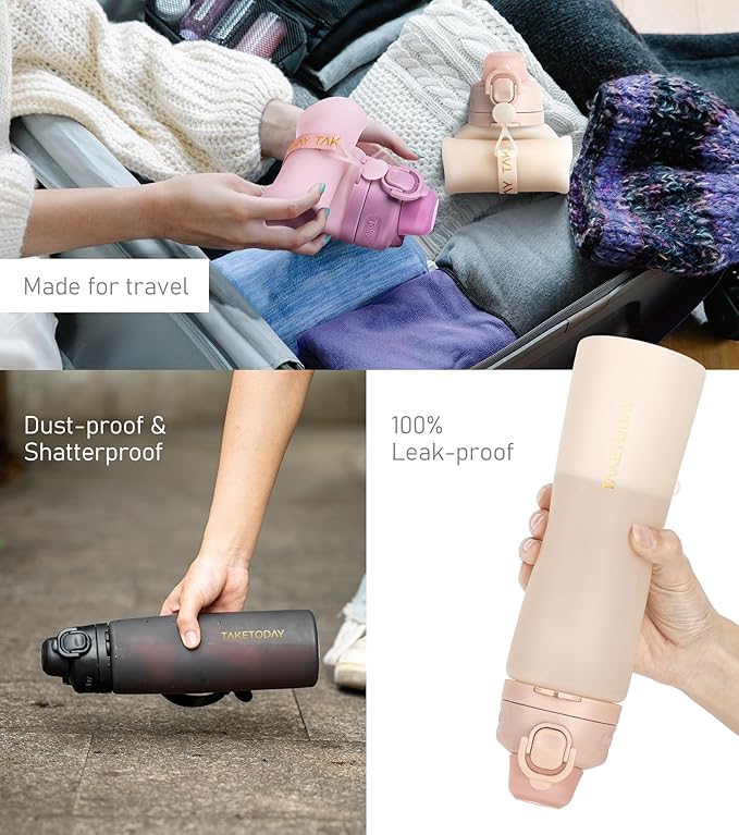 TakeToday Collapsible Water Bottles 20oz, Leak Proof, Foldable Silicone Travel - Image 2