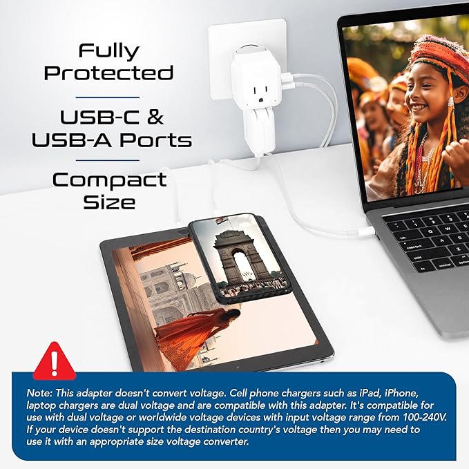 Ceptics India, Maldives Power Plug Adapter Travel Set, 20W PD & QC, Safe Dual - Image 3