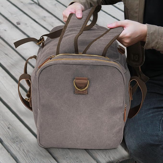 60L Travel Bags for Men, Nomad Canvas Duffle Bag Vintage Genuine Leather Travel - Image 7