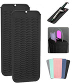 2 Pcs Professional Silicone Heat Resistant Mat Pouch for Curling Iron, Flat Iron and Other Hot Tools, Portable Travel Mat and Cover for Hair Styling Tools with Hanging Hole (2PCS Black)
