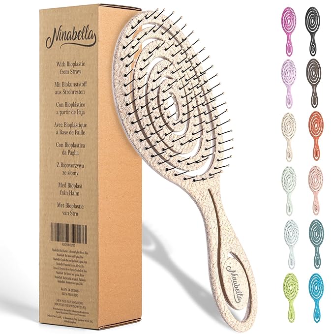 Ninabella Detangle Hair Brush for Women & Men - Does not Pull - Straightening Brushes for Straight & Curly Hair - Unique Spiral Detangling Hairbrush - Cream