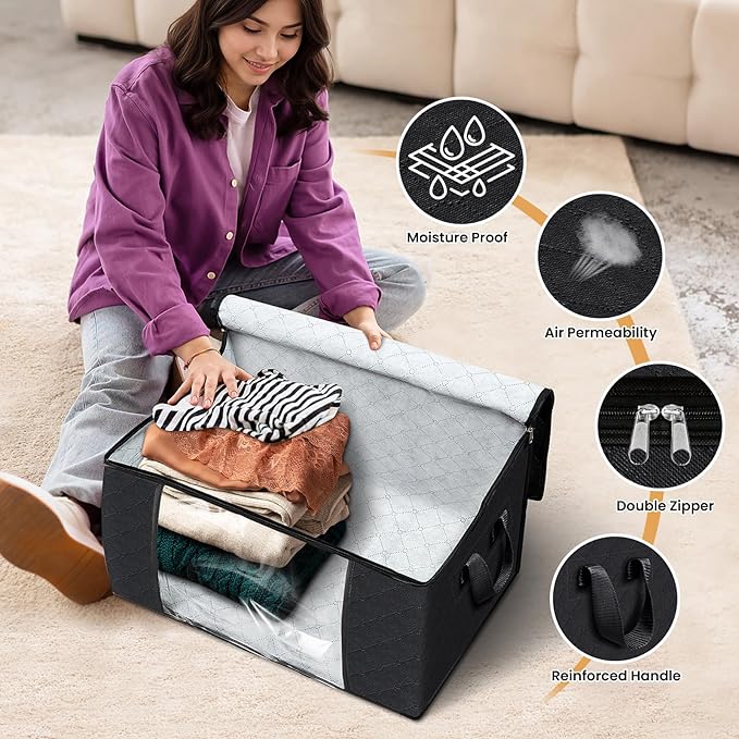 Fab totes 6 Pack Clothes Storage, Foldable Thick Fabric Blanket Storage Bags - Image 4