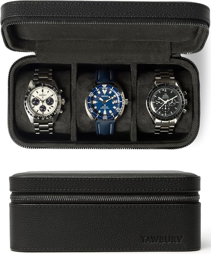 TAWBURY 3 Watch Case for Men – Luxury Leather Watch Travel Case for Men | Black by TAWBURY
