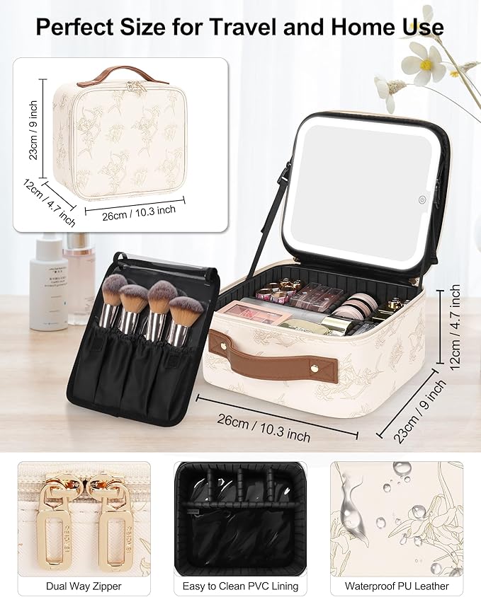 Chomeiu Makeup Bag with LED Mirror, Cute Cosmetic Bags Birthday Gifts - Image 2