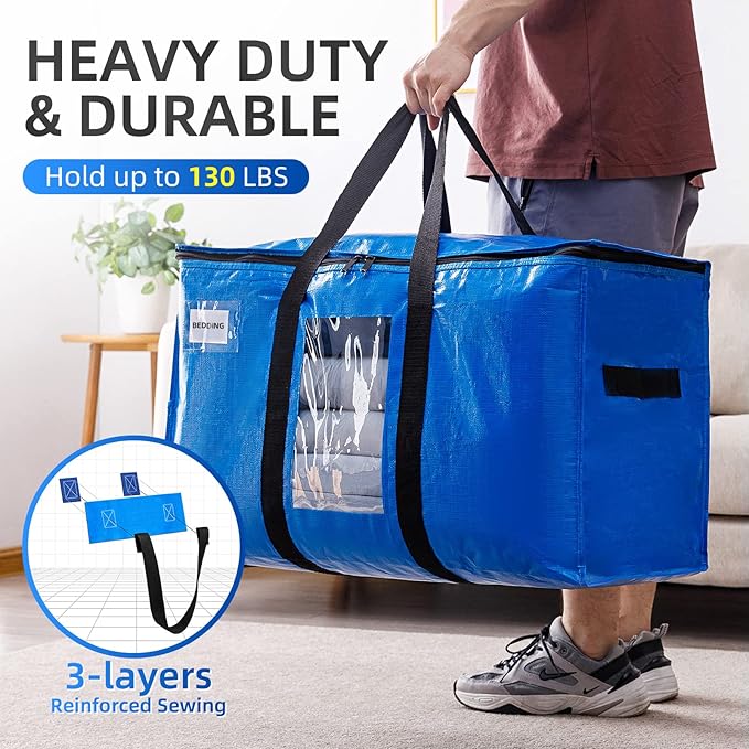 TAILI Extra Large Moving Bags, 4 Pack Blue Heavy Duty Totes - Image 3