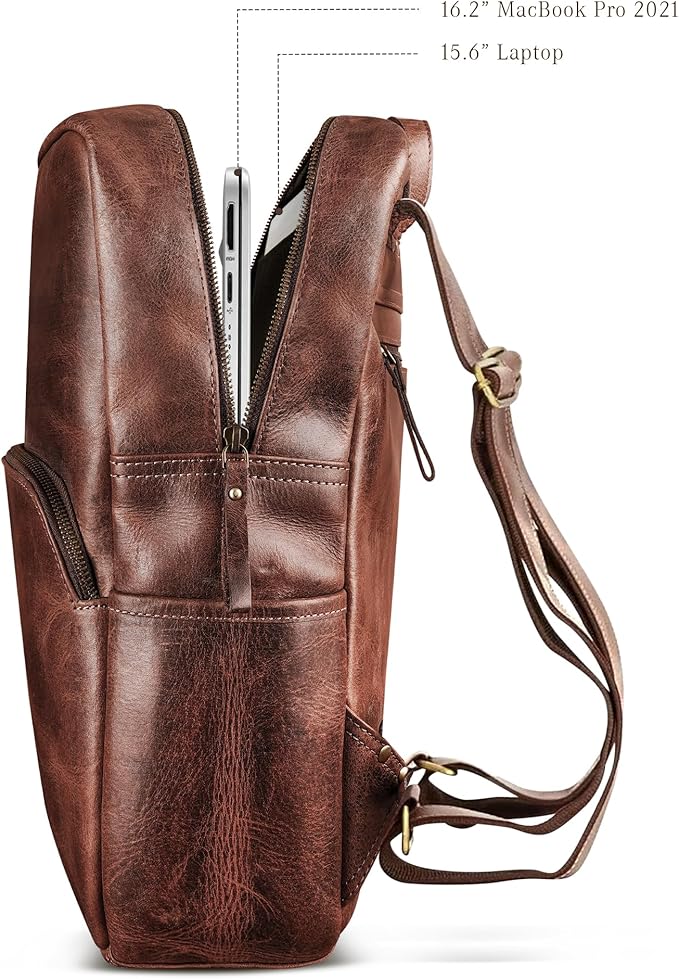 Handmade Leather Backpack for Men and Women, 15.6 Inch Laptop Bag, Genuine - Image 3