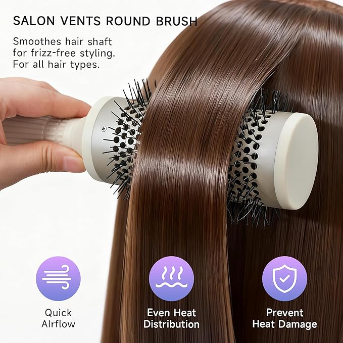 Fast Dry Round Brush with Ceramic Ion Thermal Barrel and Nylon Bristles,Argan oil Round Hair Brush for Blow Drying,Styling,Curling,Straightening, Perfect Styling .for All Hair Types-53mm
