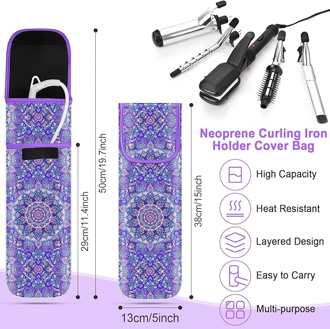 Shappy 2 Pcs Heat Resistant Hair Tools Bag Curling Iron Travel Case Cover Neoprene Flat Iron Holder Travel Case and Silicone Mat Pouch for Hot Hair Tools Storage Organizer(Mandragora)