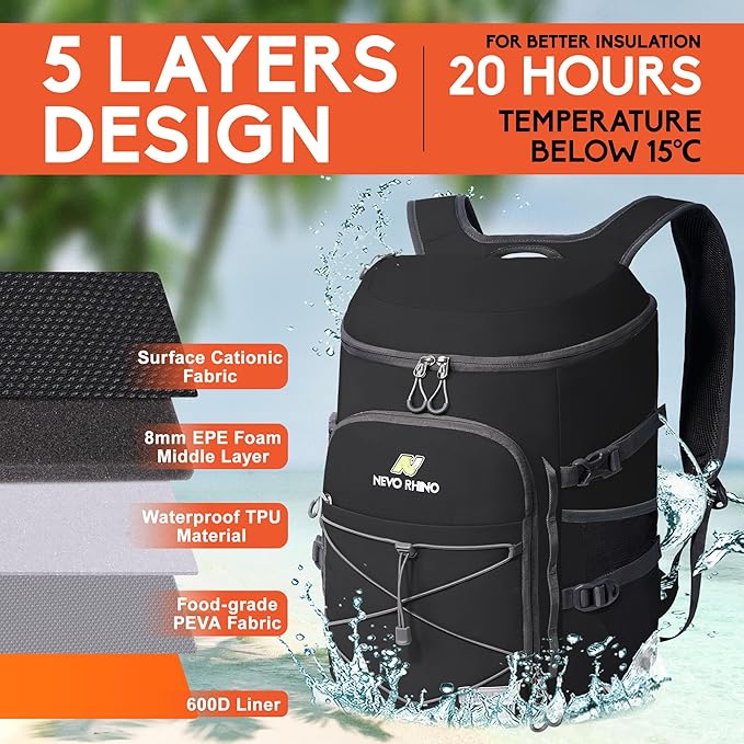 N NEVO RHINO Backpack Coolers Insulated Leak Proof 36/54 Cans, Portable - Image 2