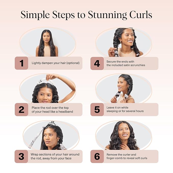 Kitsch Satin Heatless Curlers Set – Heatless Curls Overnight with 34" Hair Curler & 2 Satin Scrunchies, Comfortable No Heat Hair Curlers to Sleep In for Frizz-Free & Non-Damage Styling - Marble
