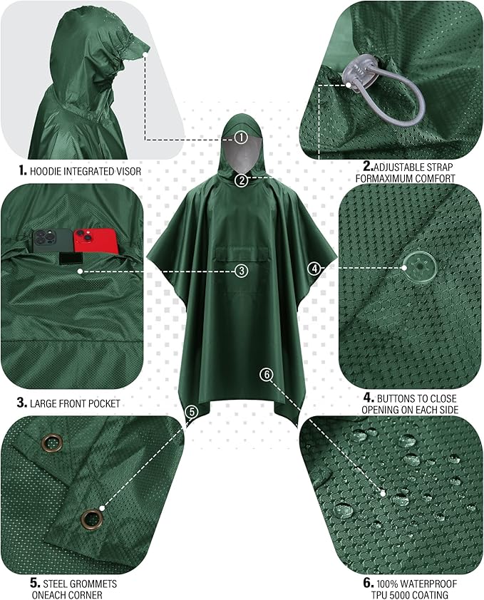 iCreek Hooded Rain Poncho with Pocket Waterproof Lightweight Unisex Raincoat - Image 5