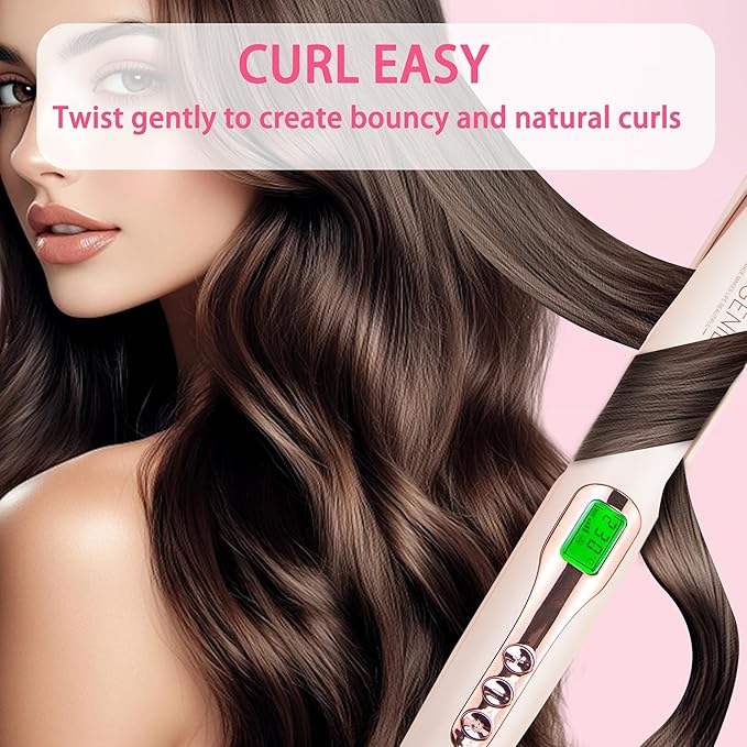 ANGENIL Pro Hair Straightener and Curler 2 in 1, Twist Flat Iron Hair Straightener for Women, Dual Voltage Round Pink Flat Iron with Anti-Scalding Silicone Mat, 11 Adjustable Temp for All Hair Types