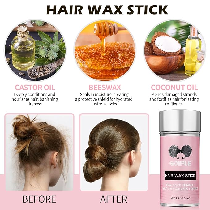 Slick Back Hair Brush & Wax Stick Set for Slick Back Hair – Teasing Boar Bristle Hair Brush for Sleek, Control, Flyaways & Baby Hairs – Wax Stick for Women Sectioning & Smoothing Ponytail Bun